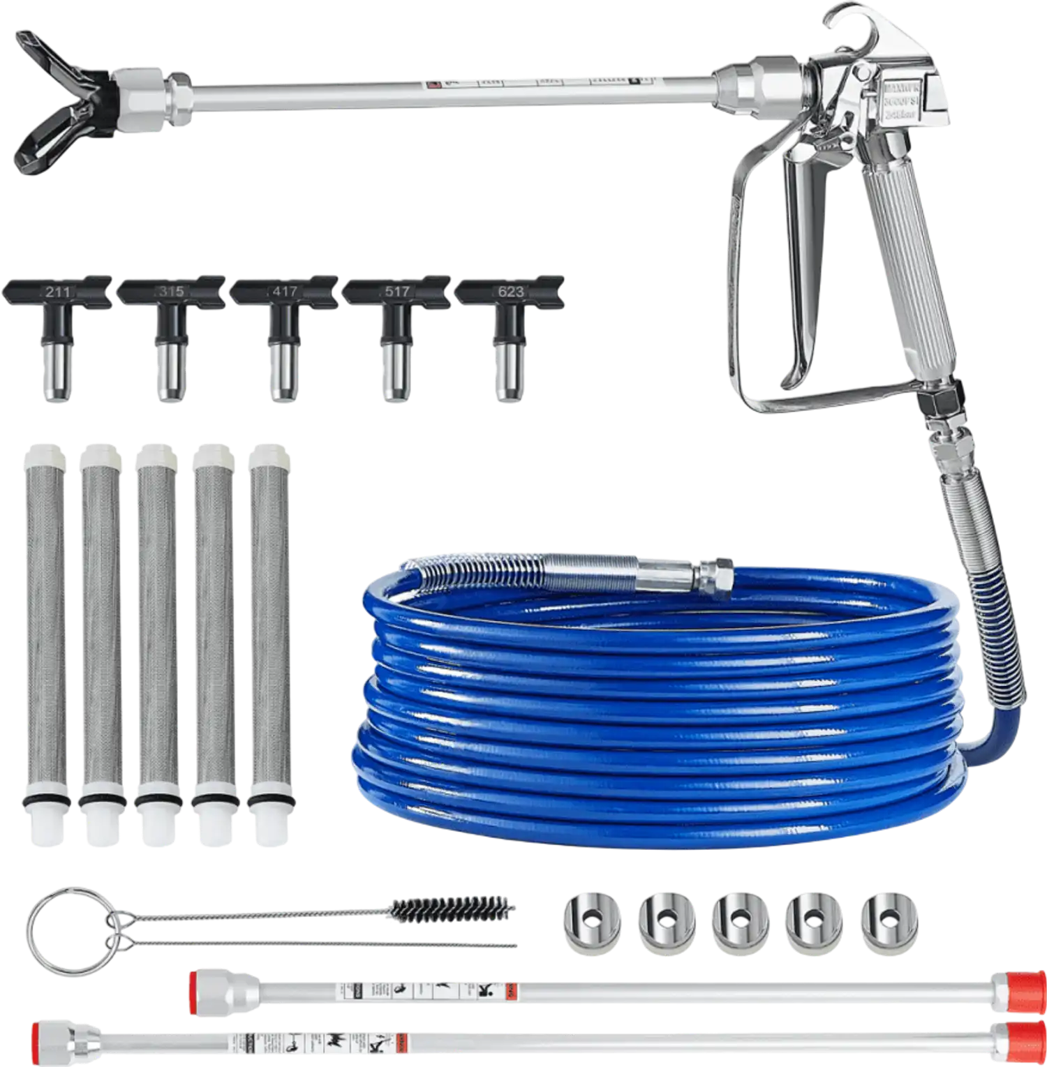 Vevor Paint Sprayer Hose and Gun Kit 3600 PSI with 5 Tips New