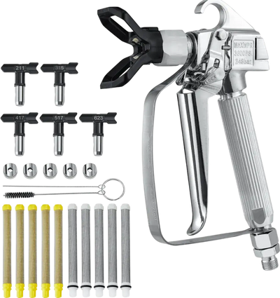VEVOR Airless Paint Spray Gun, 3600PSI High Pressure Airless Paint Sprayer Gun with 5 Tips, 211, 315, 417, 517, 623, Swivel Joint Airless Spray Gun Kit with Filters, Cleaning Needle and Brush