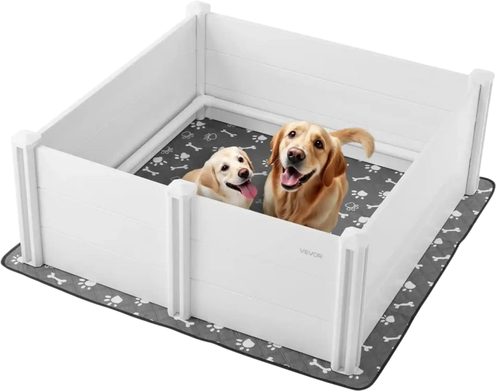 VEVOR Dogs Whelping Box, 48 x 48 x 18.1 inch, Plastic PVC Puppies Playpen with Height Adjustable Door and Washable Pee Pad, Anti-Deformation Indoor Puppy Play Pen for Large Breed Dogs, Milk White