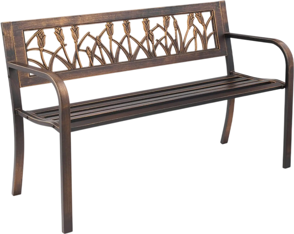 VEVOR Outdoor Bench, 50 inch, Carbon Steel Metal Frame with PVC Floral Pattern Backrest and Round Edge Armrests, Weatherproof Outside Bench for Patio, Garden, Park, Yard, Front Porch, Antique Bronze