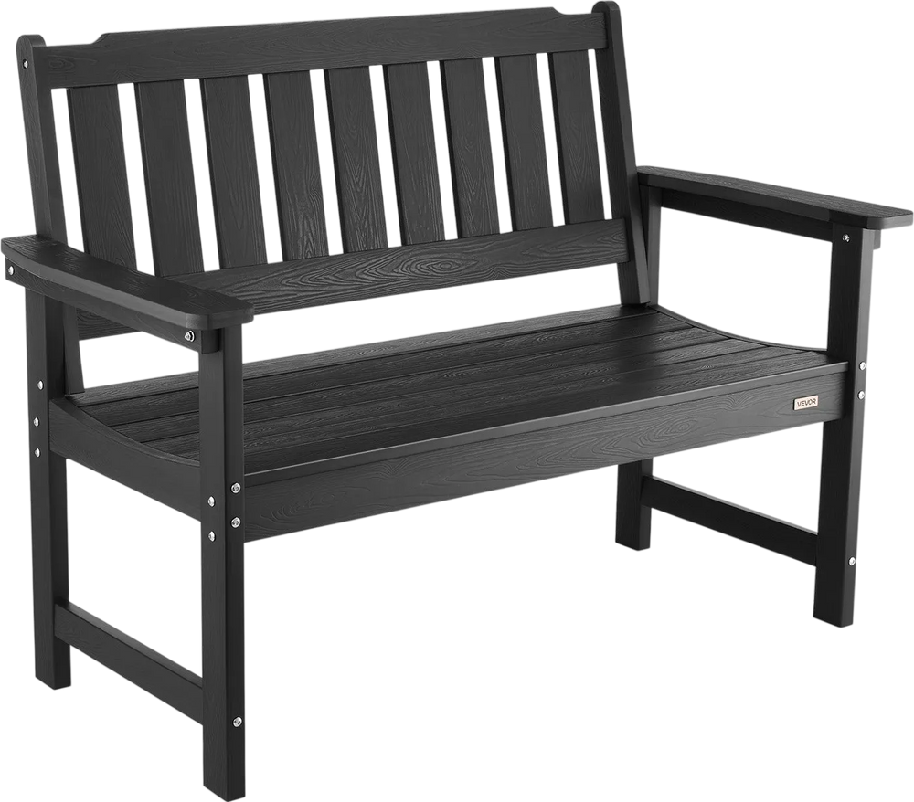 VEVOR Outdoor Bench, 50.5 inch, 800 lbs Weight Capacity for 2-3 Persons, Weatherproof Plastic Frame with Backrest and Wide Armrests, Outside Bench for Patio, Garden, Park, Yard, Front Porch, Black