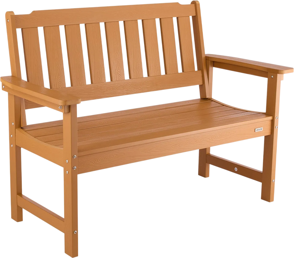 VEVOR Outdoor Bench, 50.5 inch, 800 lbs Weight Capacity for 2-3 Persons, Weatherproof Plastic Frame with Backrest and Wide Armrests, Outside Bench for Patio, Garden, Park, Yard, Natural Wood Color