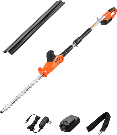 VEVOR Electric Hedge Trimmer, 1200 RPM, 6.2 - 7.8 Ft Extendable, Pole Hedge Trimmer for High Branch, 20V Battery, Cordless Hedge Trimmer with 20 in Blade, 5 Angles Adjustable for Yard Garden