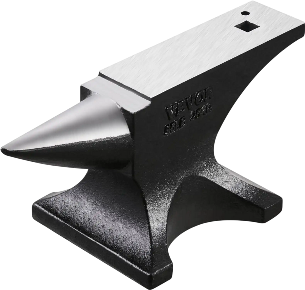 VEVOR Single Horn Anvil, 55lbs Cast Steel Anvil, High Hardness Rugged Round Horn Anvil for Blacksmiths, with Large Countertop and Stable Base, Metal Working Tool for Metal Bending, Shaping, Twisting