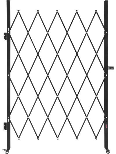 VEVOR Single Folding Security Gate, Lockable Scissor Gate with 360° Swivel Casters, Outdoor Barricade Steel Retractable Gates, for Entry Security, Garage, Warehouse & Pool, 49.61 x 77.76 in (W x H)
