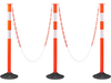 VEVOR 3 Pack Traffic Delineator Posts, 34 in Traffic Safety Cones with Weighted Base, Reflective Strips and Chain, Heavy Duty Delineator Posts for Construction Site, Parking Lot, Crowd Control, Red