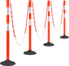 VEVOR 4 Pack Traffic Delineator Posts, 34 in Traffic Safety Cones with Weighted Base, Reflective Strips and Chain, Heavy Duty Delineator Posts for Construction Site, Parking Lot, Crowd Control, Red