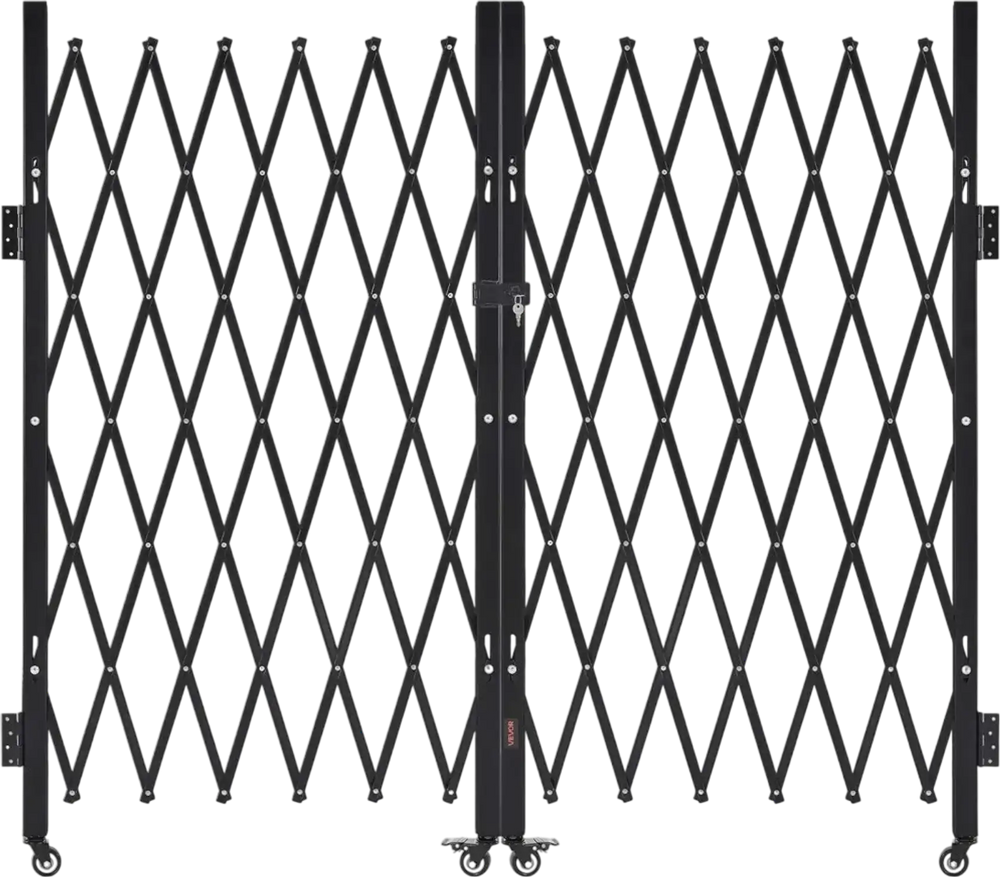VEVOR Double Folding Security Gate, Lockable Scissor Gate with 360° Swivel Casters, Outdoor Barricade Steel Retractable Gates, for Entry Security, Garage, Warehouse & Pool, 125.98 x 63.19 in (W x H)