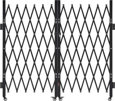 VEVOR Double Folding Security Gate, Lockable Scissor Gate with 360° Swivel Casters, Outdoor Barricade Steel Retractable Gates, for Entry Security, Garage, Warehouse & Pool, 125.98 x 63.19 in (W x H)