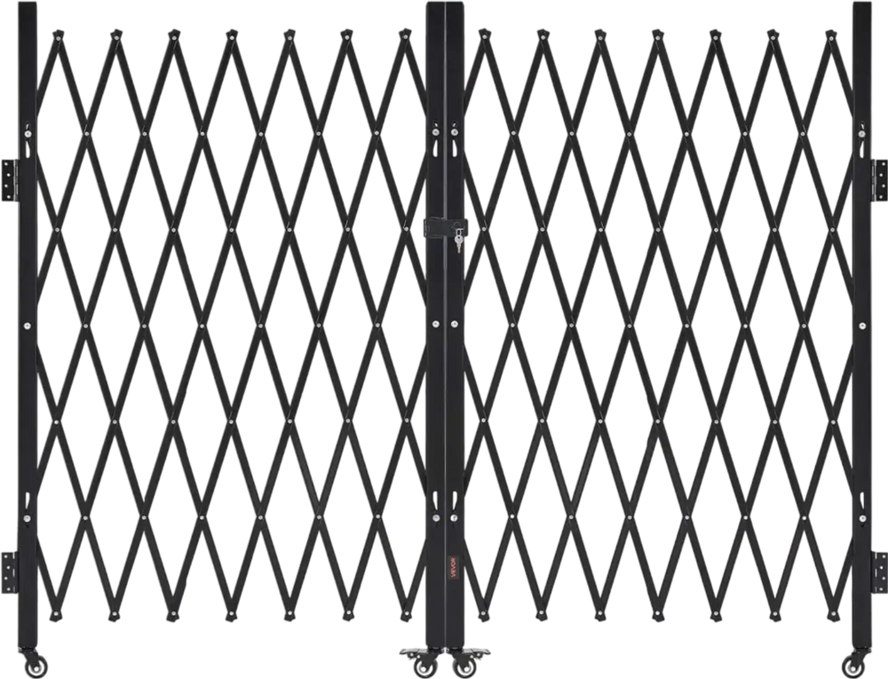 VEVOR Double Folding Security Gate, Lockable Scissor Gate with 360° Swivel Casters, Outdoor Barricade Steel Retractable Gates, for Entry Security, Garage, Warehouse & Pool, 129.92 x 63.19 in (W x H)
