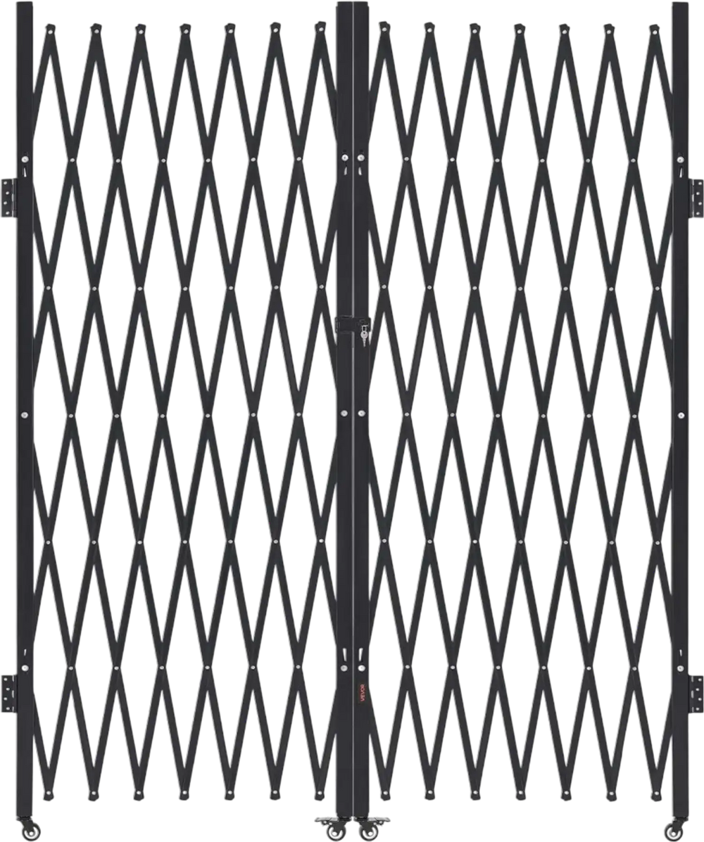 VEVOR Double Folding Security Gate, Lockable Scissor Gate with 360° Swivel Casters, Outdoor Barricade Steel Retractable Gates, for Entry Security, Garage, Warehouse & Pool, 145.67 x 86.81 in (W x H)
