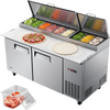 VEVOR 67"W Commercial Refrigerator 19.4 Cu. Ft Pizza Prep Table Fridge, 19" Ultra Wide Cutting Board Salad Refrigerated Worktop, Mega Top Stainless Steel Food Prep Cooler, 9 x 1/3 Pans with Lids