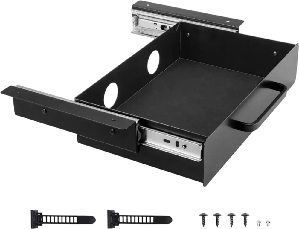 VEVOR 13" Wide Under Desk Drawer Slide Out, Under Desk Mounted Pull-out Drawer Attachment, Hidden Desktop Storage Organizer, Under Table Pencil Drawer for office Home Sit Stand Workstation, 15x9x3 in