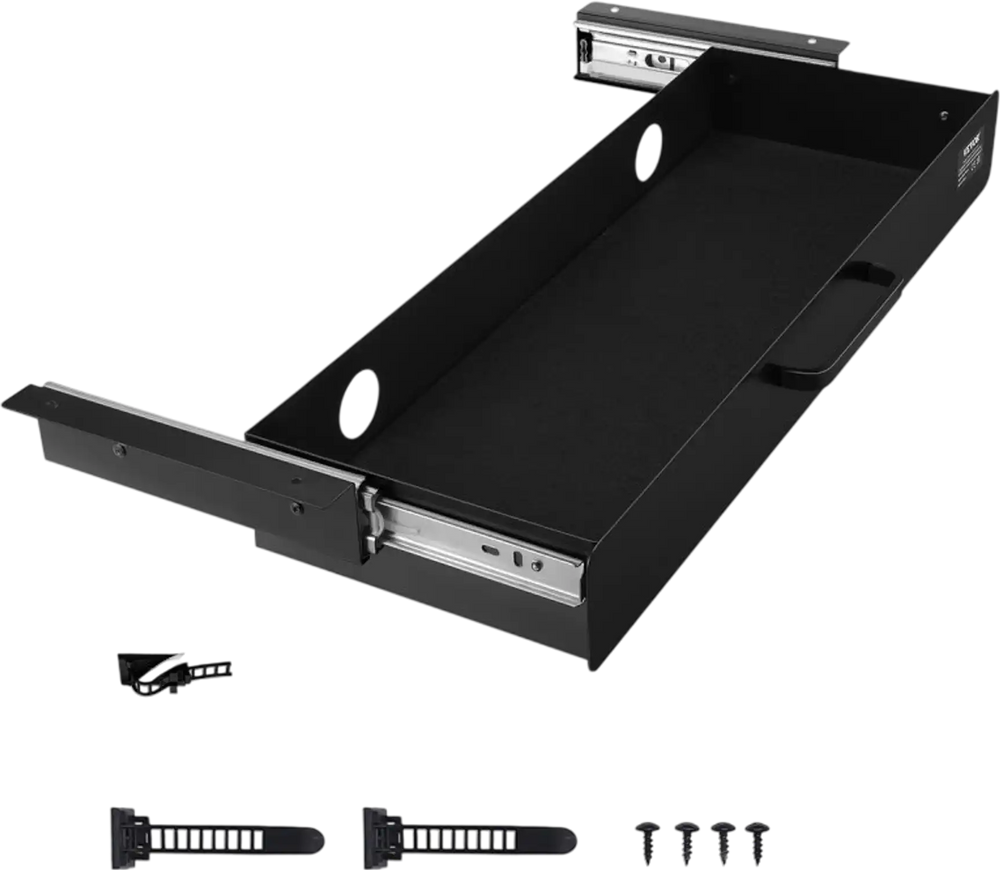 VEVOR 22" Wide Under Desk Drawer Slide Out, Under Desk Mounted Pull-out Drawer Attachment, Hidden Desktop Storage Organizer, Under Table Pencil Drawer for office Home Sit Stand Workstation, 25x9x3 in