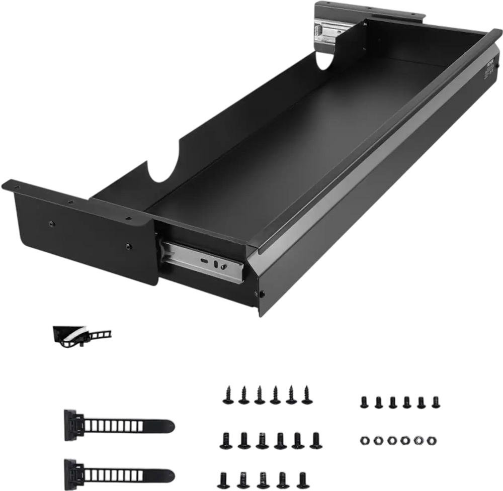 VEVOR 33" Wide Under Desk Drawer Slide Out, Under Desk Mounted Pull-out Drawer Attachment, Hidden Desktop Storage Organizer, Under Table Pencil Drawer for office Home Sit Stand Workstation, 33x9x4 in
