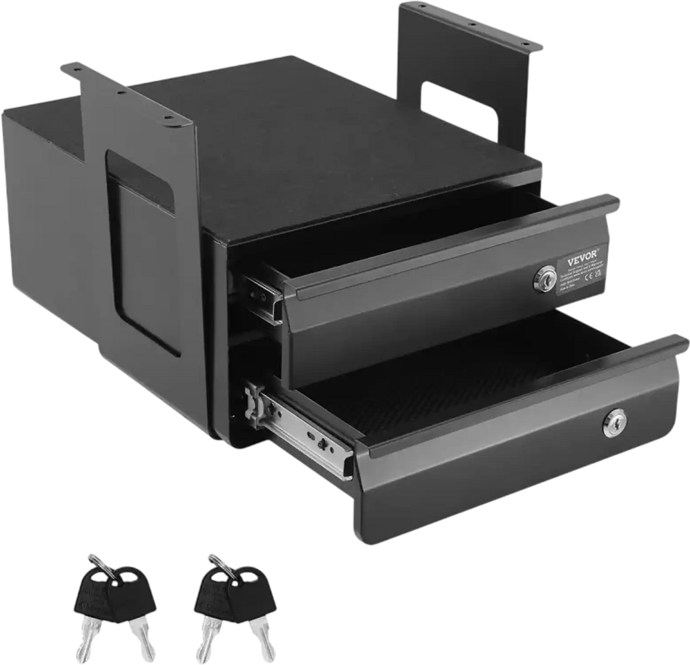 VEVOR 13" Wide Under Desk Drawer Slide Out, Under Table Pull-out Drawer Attachment, Hidden Desktop 2 Layer Storage Organizer, Lockable Undermount Pencil Drawer for Sit Stand Workstation, 14x13x10 in