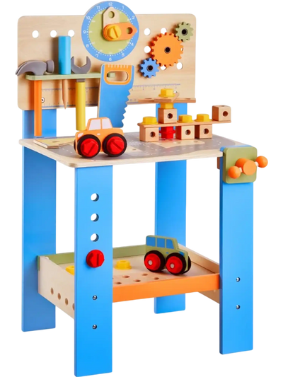 VEVOR Kids Workbench, 62 pcs, Wooden Tool Bench for Kids 3 Years and Up, Toddler Toy Workbench with Realistic Tools, Building Toy Set Creative & Educational Construction Toy for Boys & Girls