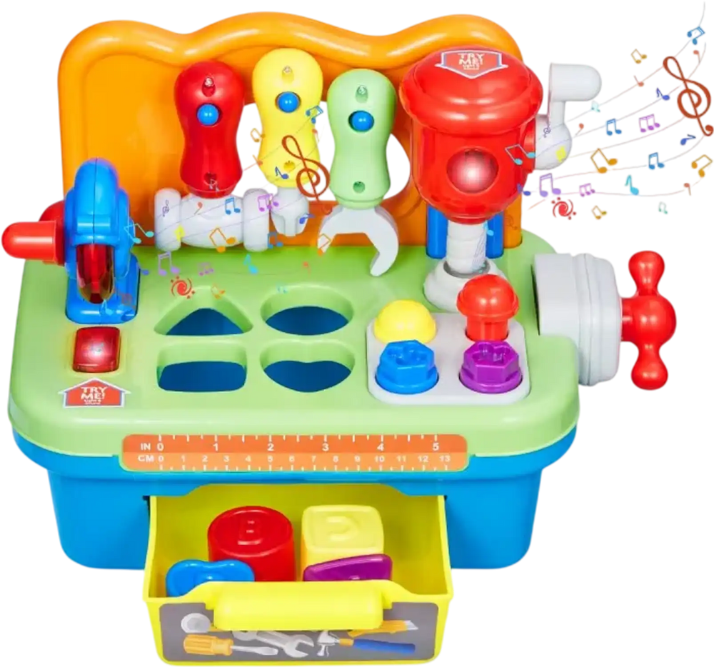 VEVOR Musical Workbench Toy, Sounds & Lights, Musical Learning Workbench for Toddler Age 2 Years and Up, Baby Pretend Play Tool Set, Infant Shape Sorter Activities, Kids Pounding Game, Boys & Girls