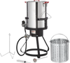 VEVOR Turkey Deep Fryer, 30-qt Turkey Fryer Boiler Steamer Cooker Set, Outdoor Aluminum Seafood Frying Pot, 54,000 BTU Burner Propane Gas Boiler, Includes Basket, Perforated Poultry Rack, Thermometer