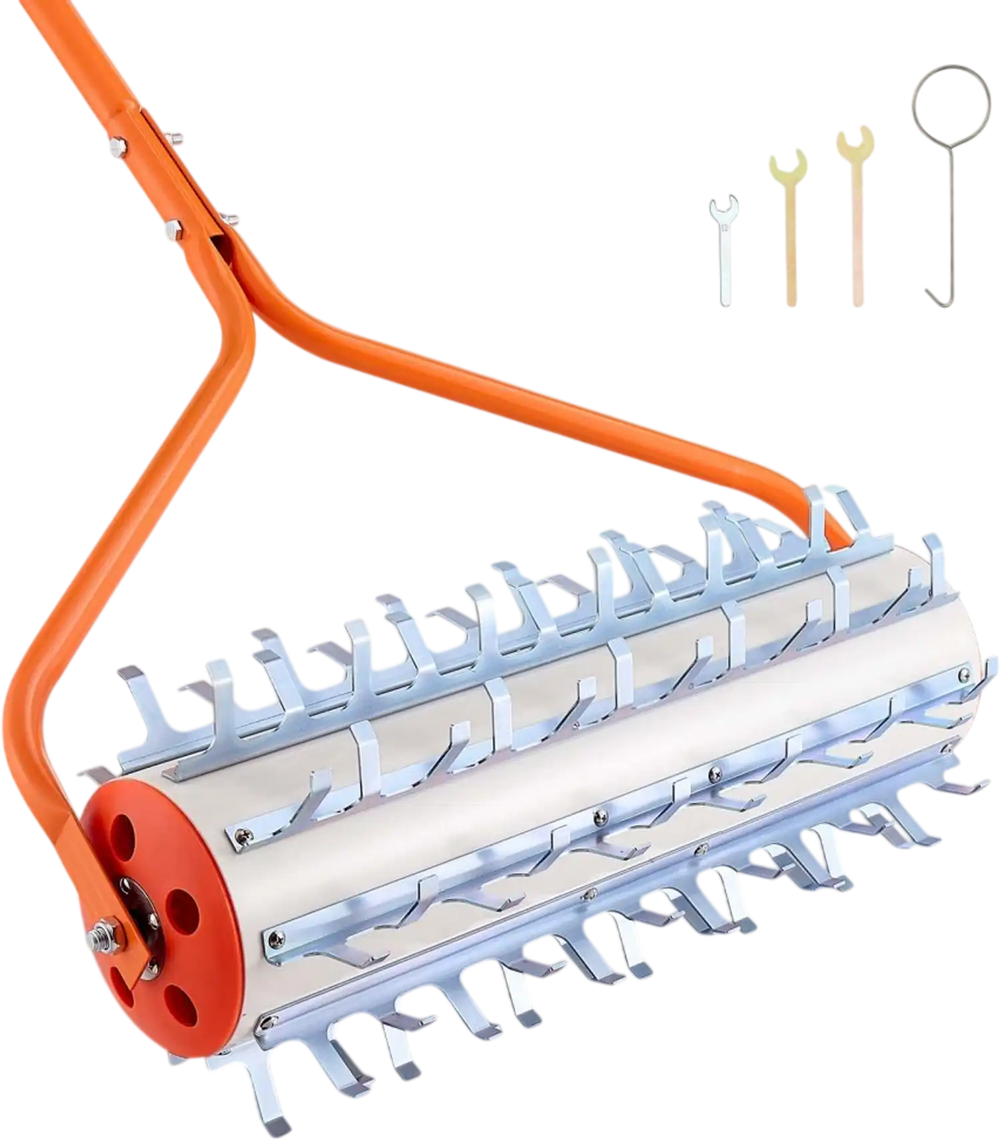 VEVOR Lake Weed Roller, 12 ft Lake & Pond Weed Removal Tool, Muck Razer Aquatic & Sludge Tiller, Rid Roots and Muck Buildup, 9 Preassembled Galvanized Iron Blades, 3 Aluminum Handles, Easy Assembly