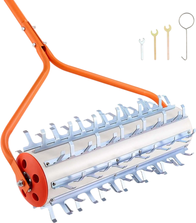 VEVOR Lake Weed Roller, 12 ft Lake & Pond Weed Removal Tool, Muck Razer Aquatic & Sludge Tiller, Rid Roots and Muck Buildup, 9 Preassembled Galvanized Iron Blades, 3 Aluminum Handles, Easy Assembly