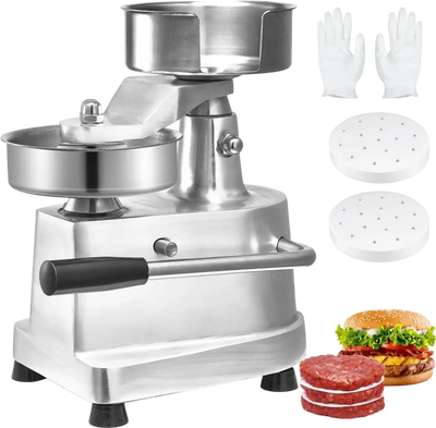 VEVOR Commercial Burger Patty Maker, 130mm/5inch Hamburger Beef Patty Maker, Heavy Duty Food-Grade Stainless Steel Bowl Burger Press Machine, Kitchen Meat Forming Processor with 1000 Pcs Patty Papers