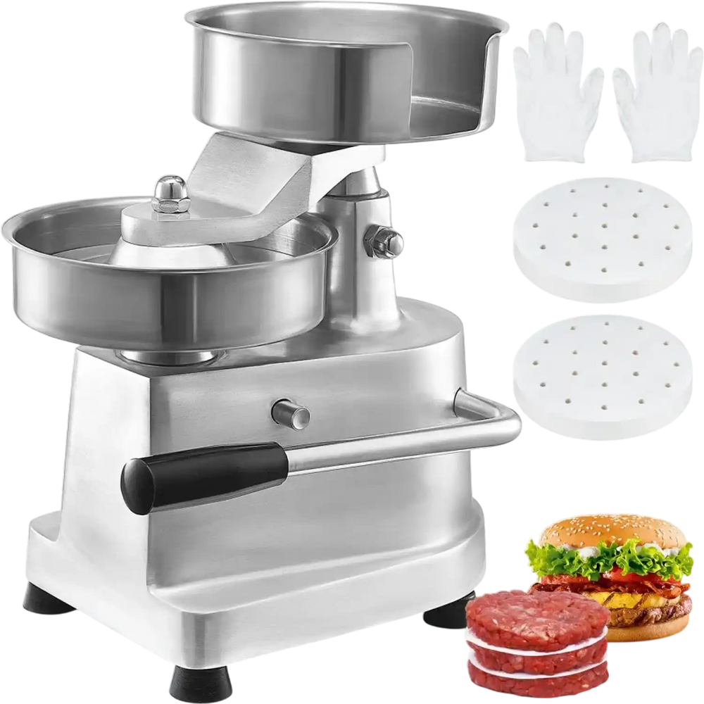 VEVOR Commercial Burger Patty Maker, 150mm/6inch Hamburger Beef Patty Maker, Heavy Duty Food-Grade Stainless Steel Bowl Burger Press Machine, Kitchen Meat Forming Processor with 1000 Pcs Patty Papers