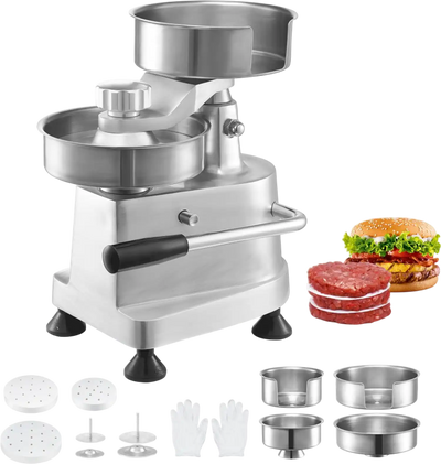 VEVOR Commercial Burger Patty Maker, Hamburger Beef Patty Maker with 3 Convertible Mold(4/5/6-inch), Heavy Duty Stainless Steel Burger Press Machine, Meat Forming Processor with 1500 Pcs Patty Papers