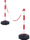VEVOR Adjustable Traffic Delineator Post Cones, 2 Pack, Traffic Safety Delineator Barrier with Fillable Base 8FT Chain, for Traffic Control Warning Parking Lot Construction Caution Roads, Red & White
