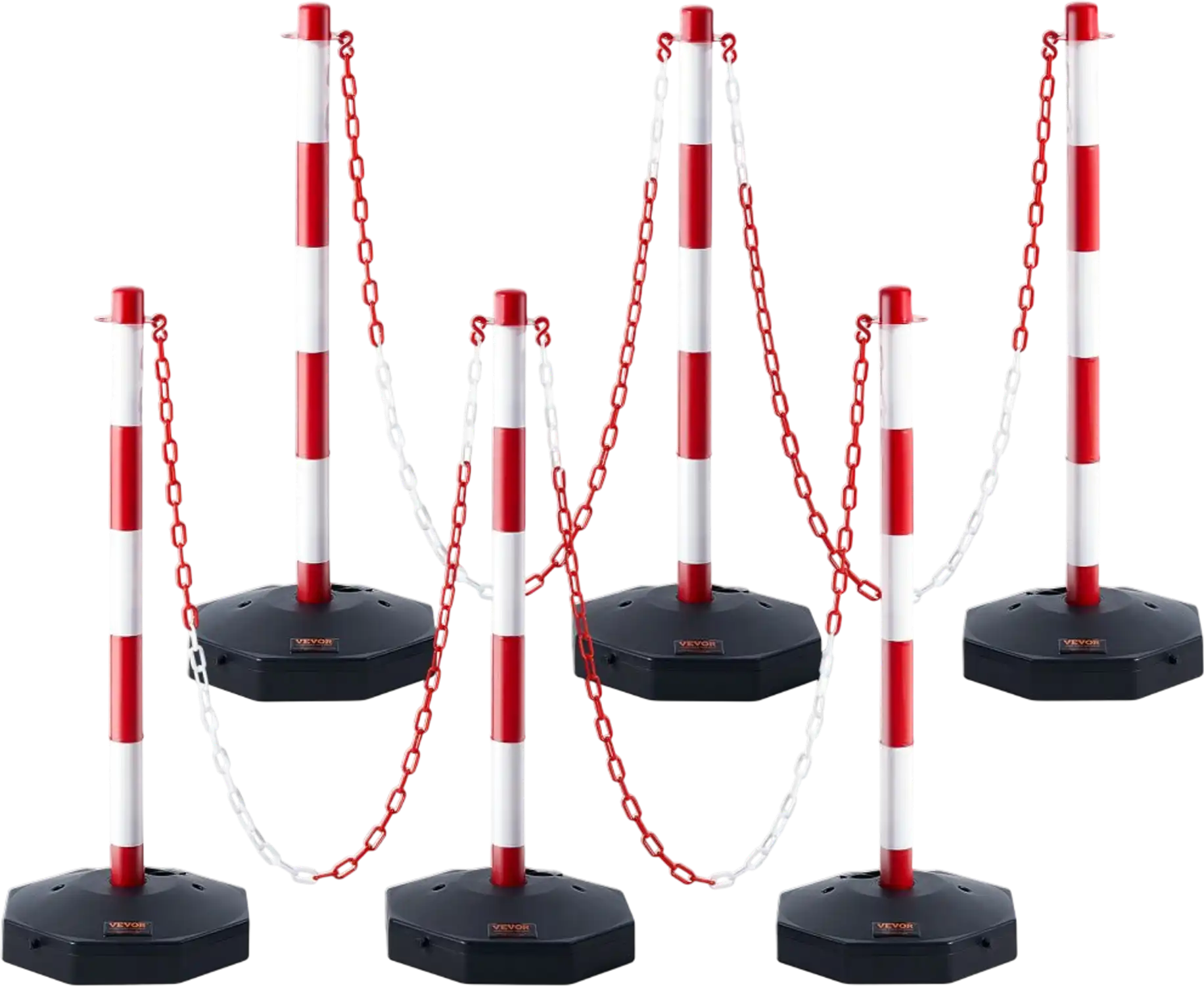 Vevor Traffic Delineator Posts Adjustable 6-Pack with Fillable Base and 6.6' Chain Red and White New