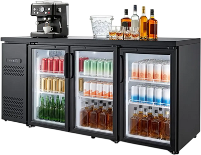 VEVOR Back Bar Cooler, 19.6 Cu. Ft Counter Height Beverage Refrigerator, Commercial Bar Display Fridge w/ 3 Glass Doors, LED Lighting, Fan Cooling Beer Wine Cooler for Pub, Merchandiser, Store