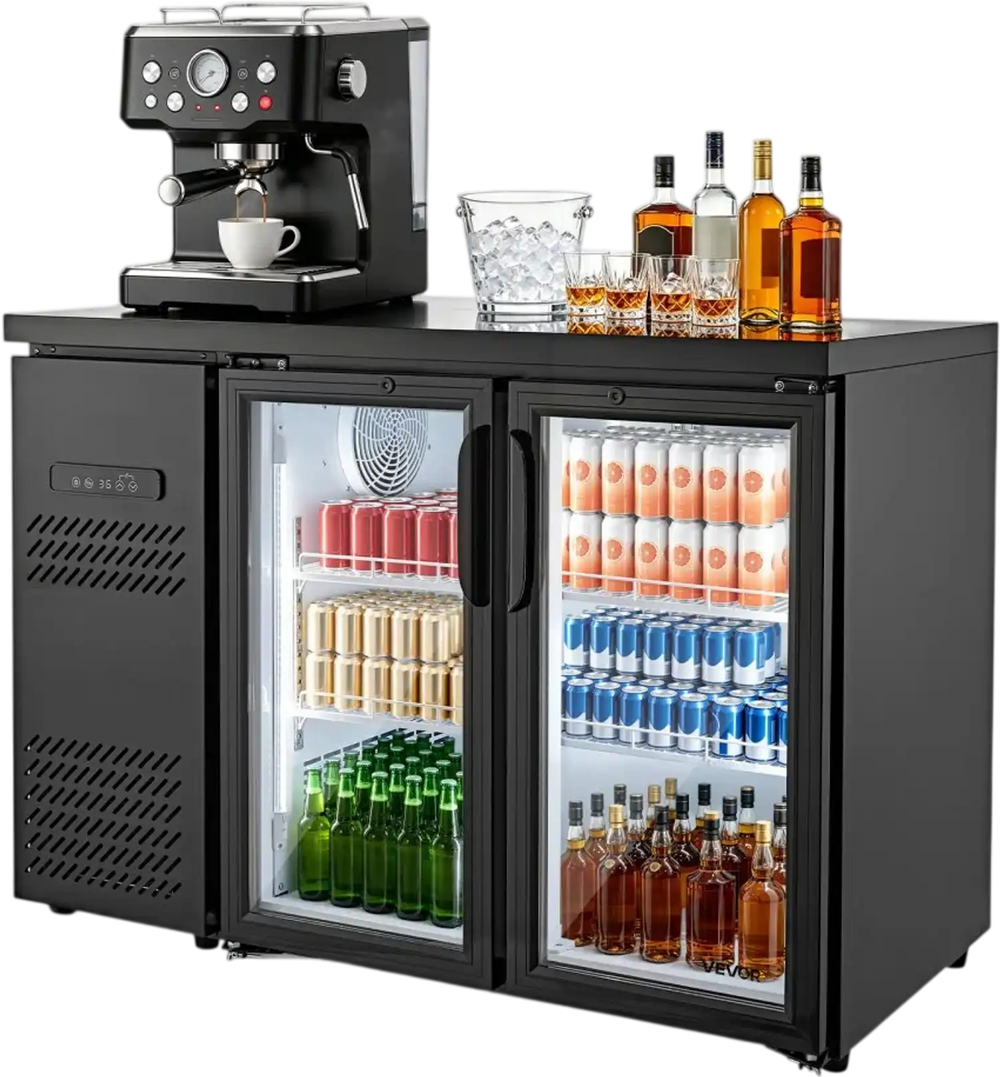 VEVOR Back Bar Cooler, 11.8 Cu. Ft Counter Height Beverage Refrigerator, Commercial Display Fridge w/ 2 Glass Doors, LED Lighting, Shelves, Fan Cooling Beer Wine Cooler for Pub, Merchandiser, Office