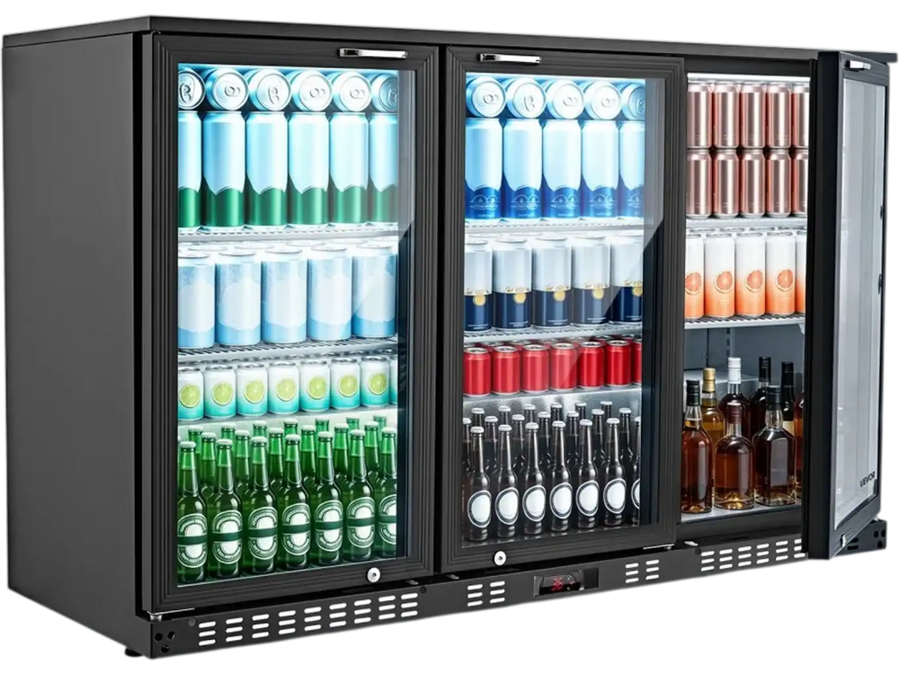 VEVOR Back Bar Cooler, 11.4 Cu.Ft Commercial Beverage Refrigerator with 3 Glass Door, Large Under Counter Fridge w/ LED Lighting, Shelf, Low-E Glass Display Cooler for Store, Lobby, Restaurant, Pub