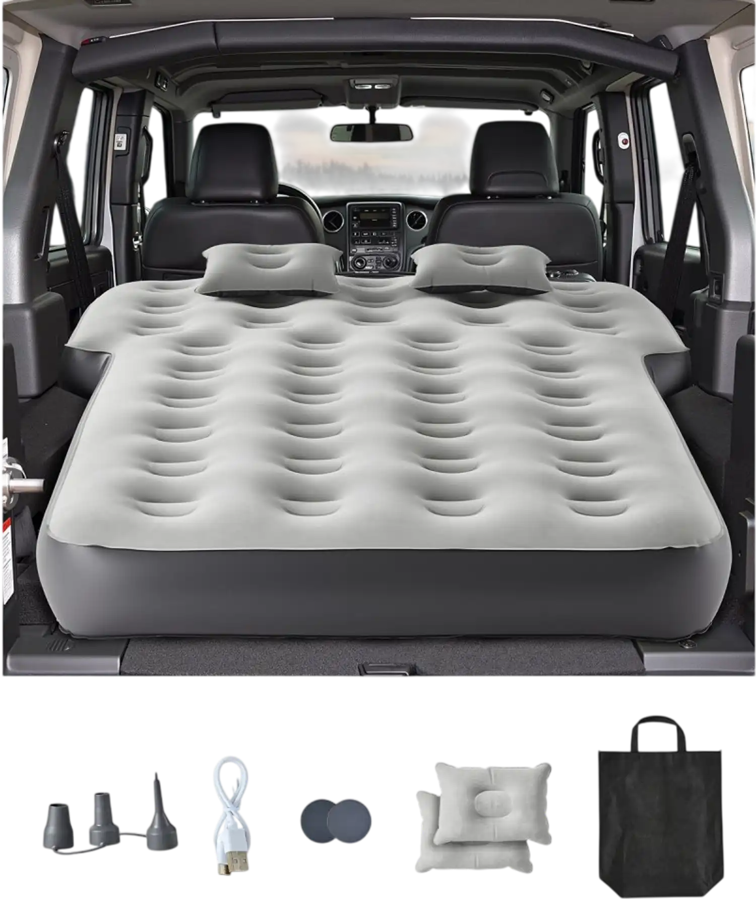 Vevor Car Air Mattress Inflatable Camping Travel Bed with Built-In Pump Gray New