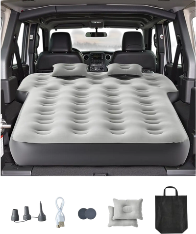Vevor Car Air Mattress Inflatable Camping Travel Bed with Built-In Pump Gray New