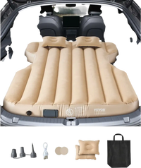 VEVOR Car Air Mattress, Fits Tesla Model Y (2020-2024), Inflatable Car Camping Mattress, Flocking Thickened Blow Up Travel Beds, Durable Portable Sleeping Pad with Built in Pump, 2 Pillows, Beige