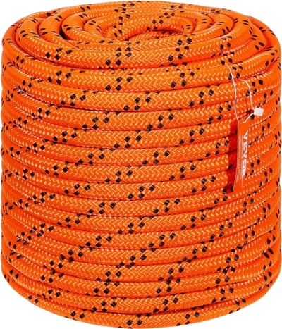 VEVOR Double Braided Polyester Rope, 3/4 in x 220 ft, 24 Strands, 12700 LBS Breaking Strength Outdoor Rope, Arborist Rigging Rope for Rock Hiking Camping Swing Rappelling Rescue, Orange/Black