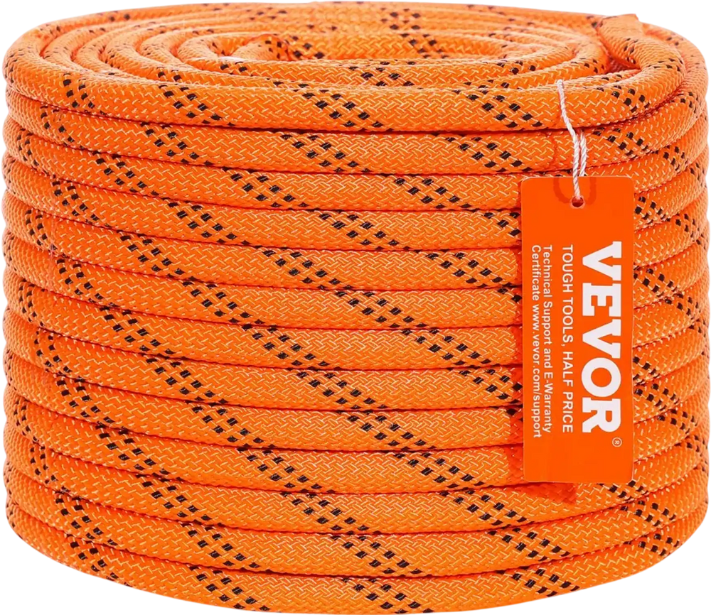 VEVOR Dual-Weave Polyester Cord, 3/8 inch by 120 feet, 48-Strand, 4000 Pound Tensile Strength, Multi-Use Rope for Arborist Activities, and Outdoor Adventures, Orange/Black