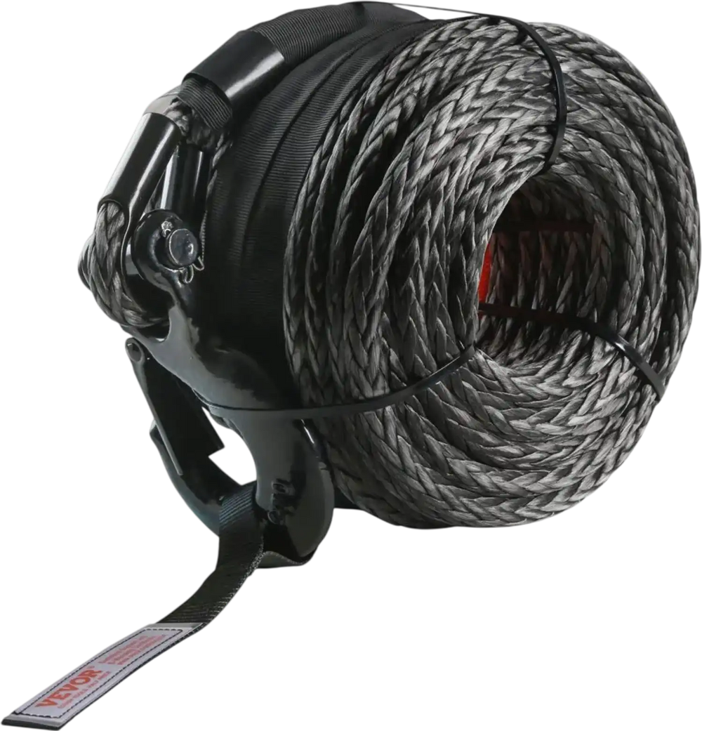 VEVOR Synthetic Winch Rope, 1/2 Inch x 92 Feet 32,000 lbs Synthetic Winch Line Cable Rope with Protective Sleeve + Forged Winch Hook + Pull Strap, Universal Fit for SUV, Large Off-Road Vehicle, Truck
