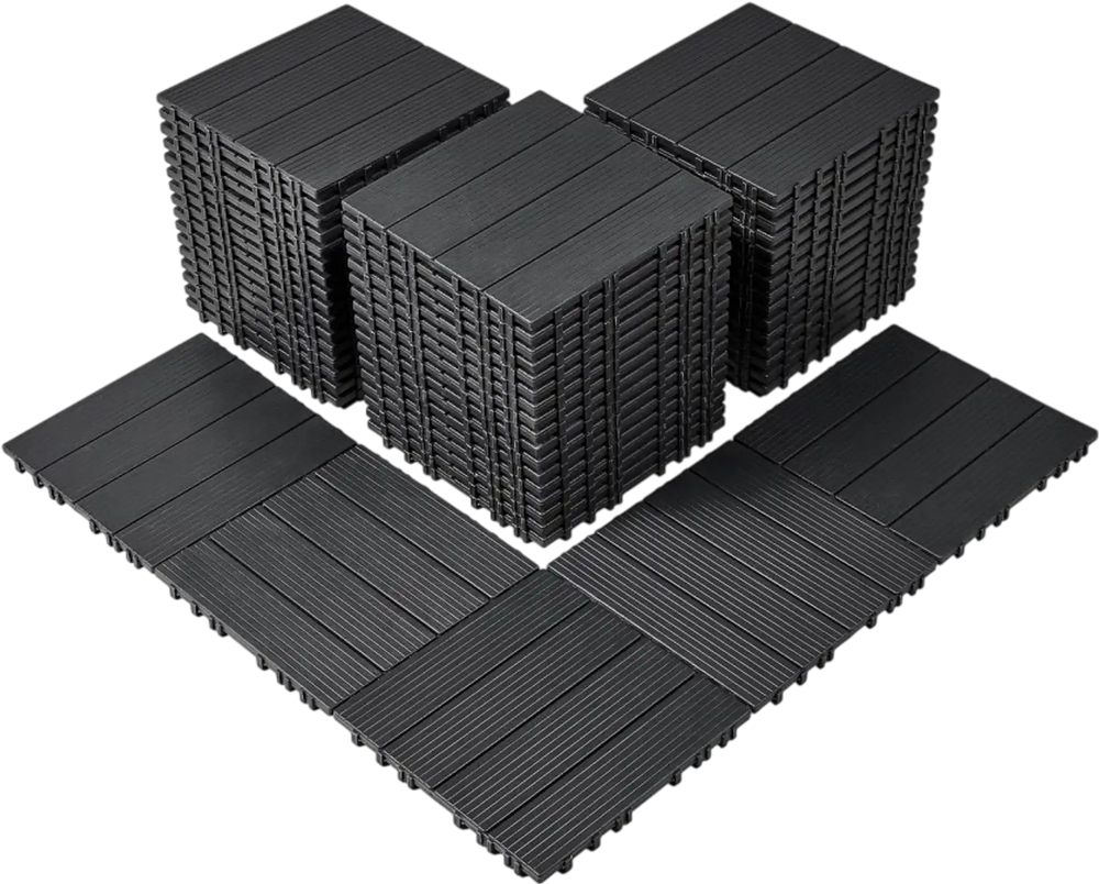 VEVOR Interlocking Deck Tiles, 54 Pack,12"x12" 54 sq. ft Plastic Waterproof Outdoor Flooring All Weather Use, Patio Floor Decking Covering Tiles for Porch Poolside Balcony Backyard, Dark Grey