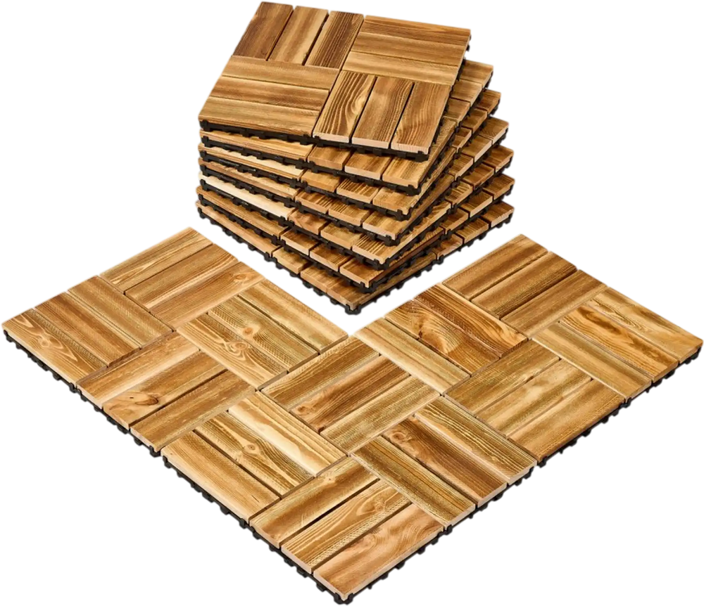 VEVOR Interlocking Deck Tiles Solid Wood, 10 Pack,12"x12" Waterproof Camphor Pine Wood Flooring All Weather Use, Patio Floor Decking Covering Tiles for Porch Poolside Balcony Backyard, (Wooden)