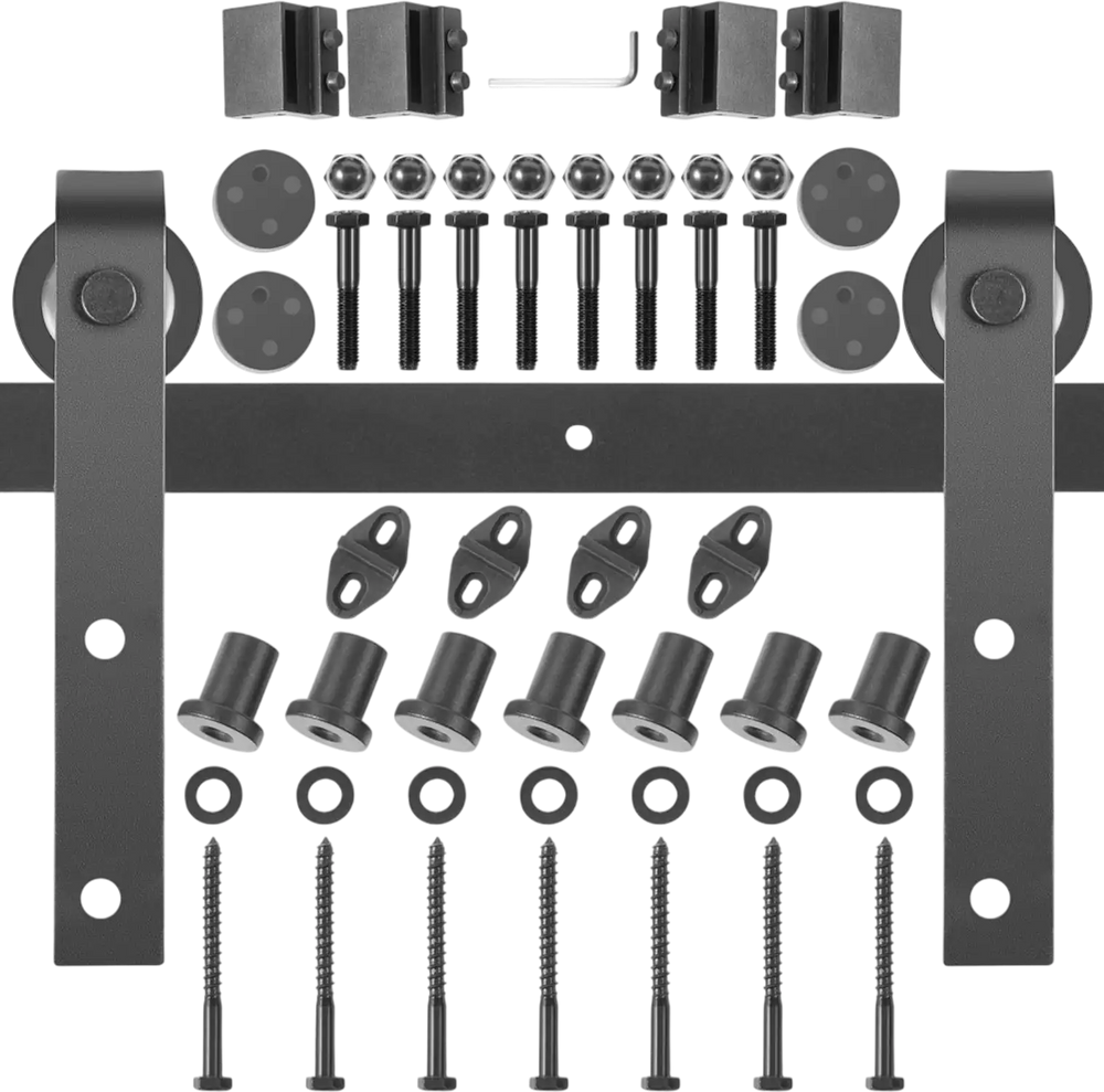VEVOR Sliding Barn Door Hardware Kit, 9FT Barn Door Kit, 330LBS Load-Bearing Double Barn Door Hardware Kit, Carbon Steel Barn Door Track, Darn Door for 1.37-1.77\" Thickness & 4.5FT Wide Door Panel
