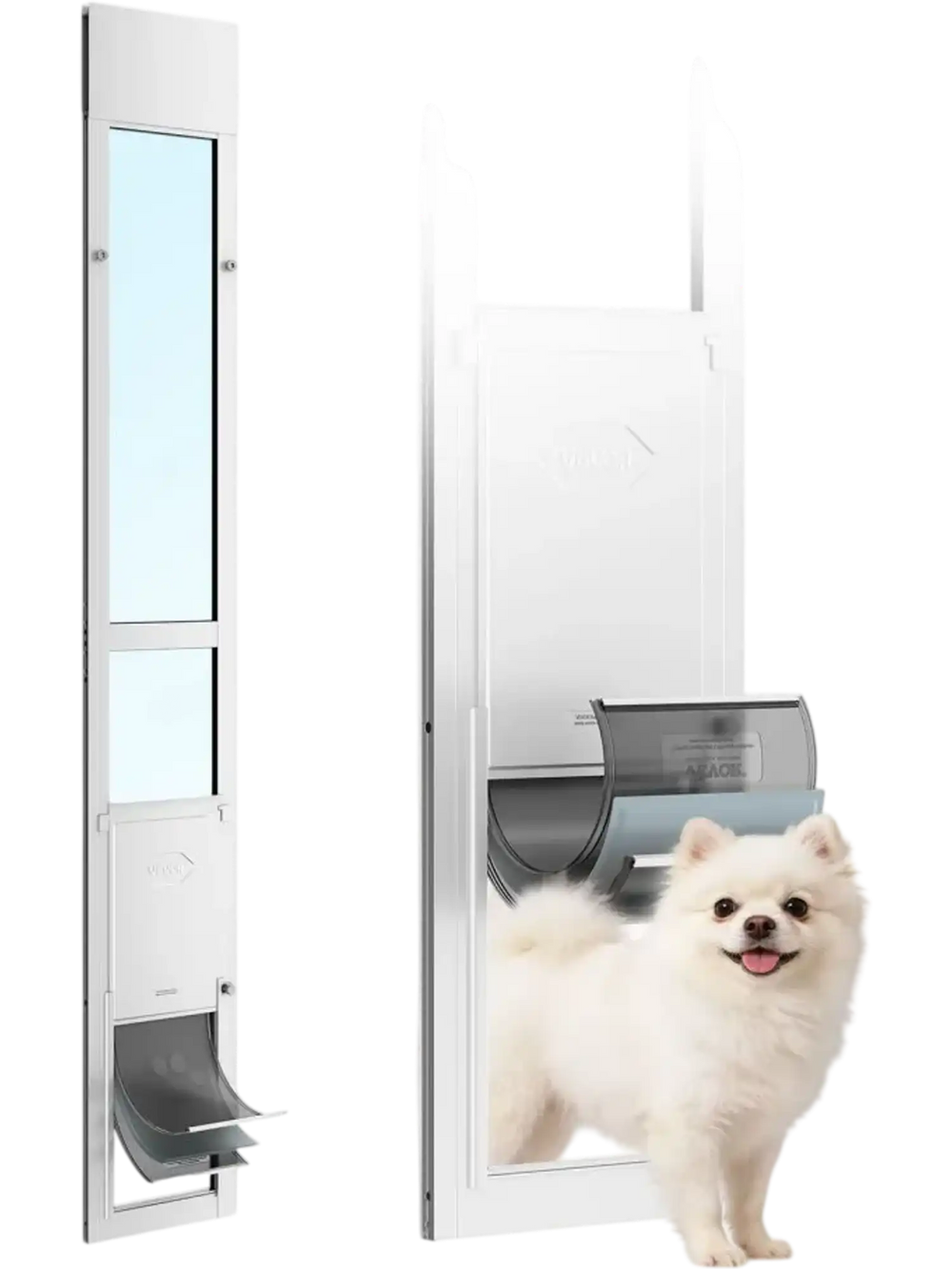 VEVOR Dog Door for Sliding Glass Door, 75 7/8" to 80 11/16" Adjustable Height, Aluminum Alloy Frame with Flap, Rotating Hinge, Lock Design, for Medium-Sized Dogs, Sliding Glass Pet Doors for Renters
