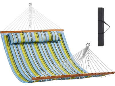 Vevor Hammock 12' Double Quilted Fabric with Hardwood Spreader Bars and Detachable Pillow New