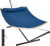 VEVOR Two Person Hammock with Stand Included, Double Hammock with Curved Spreader Bar and Detachable Pillow and Portable Carrying Bag, Perfect for Outdoor Freestanding Hammock, 480lb Capacity