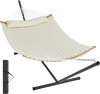 VEVOR Two Person Hammock with Stand Included, Double Hammock with Curved Spreader Bar and Detachable Pillow and Portable Carrying Bag, Perfect for Outdoor Freestanding Hammock, 480lb Capacity