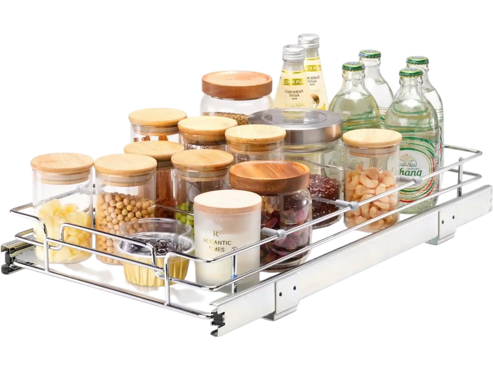VEVOR 11"Wx21"Dx2.5"H Pull Out Cabinet Organizer, Heavy Duty Slide Out Pantry Shelves, Steel Roll Out Drawers, Sliding Drawer Storage for Home Under Sink, 13.5"Wx22"Dx7"H Install Size for Cabinet