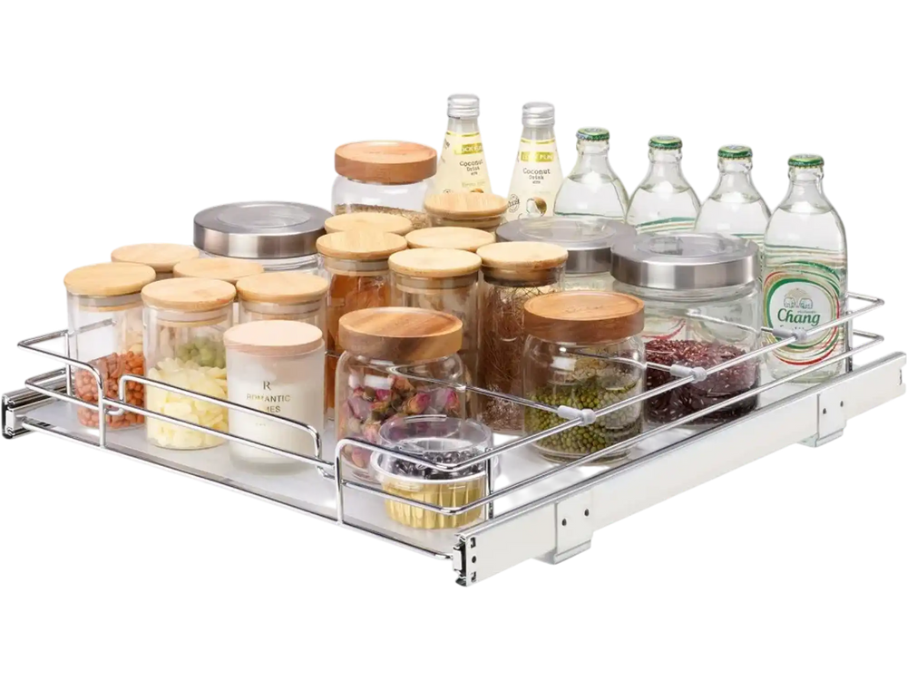 VEVOR 18.5"Wx21"Dx3.5"H Pull Out Cabinet Organizer, Heavy Duty Slide Out Pantry Shelves, Steel Roll Out Drawers, Sliding Drawer Storage for Home Under Sink, 20"Wx22"Dx7"H Install Size for Cabinet
