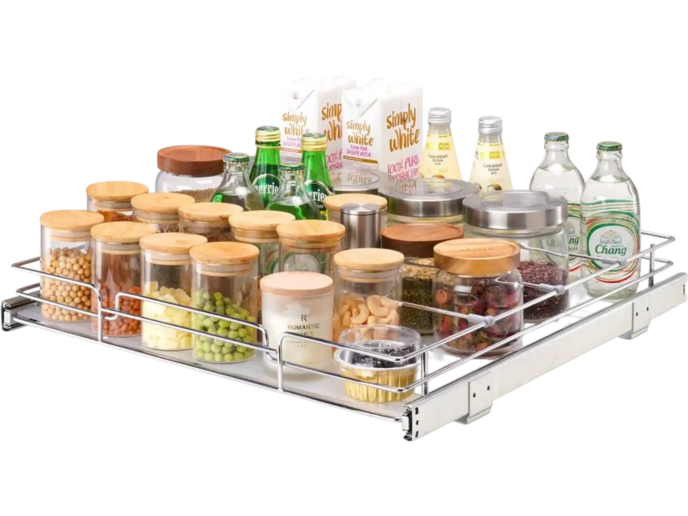 VEVOR 21.5"Wx21"Dx3.5"H Pull Out Cabinet Organizer, Heavy Duty Slide Out Pantry Shelves, Steel Roll Out Drawers, Sliding Drawer Storage for Home Under Sink, 23"Wx22"Dx7"H Install Size for Cabinet