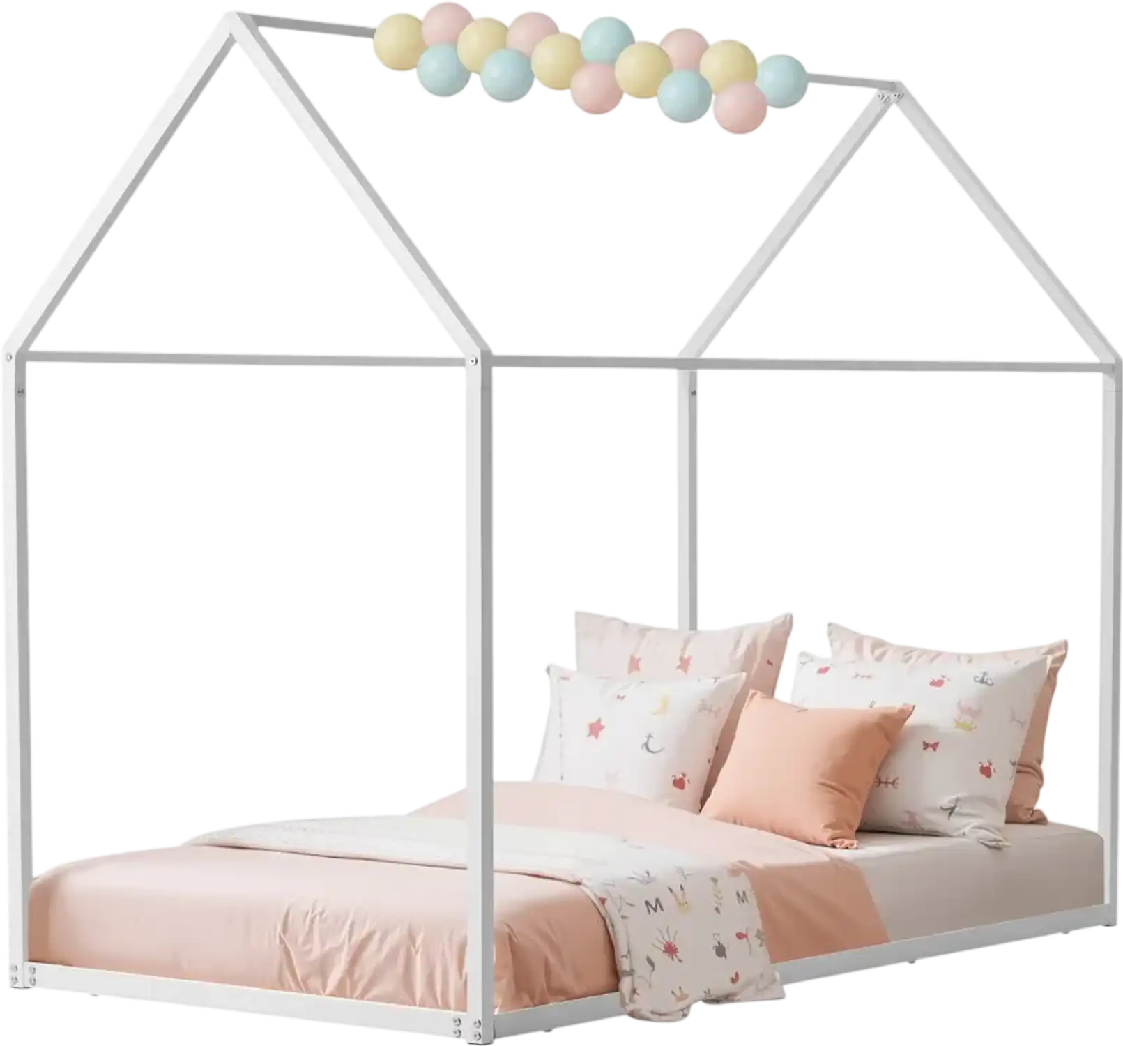Vevor Bed Frame Twin House Bed Frame with Roof White New